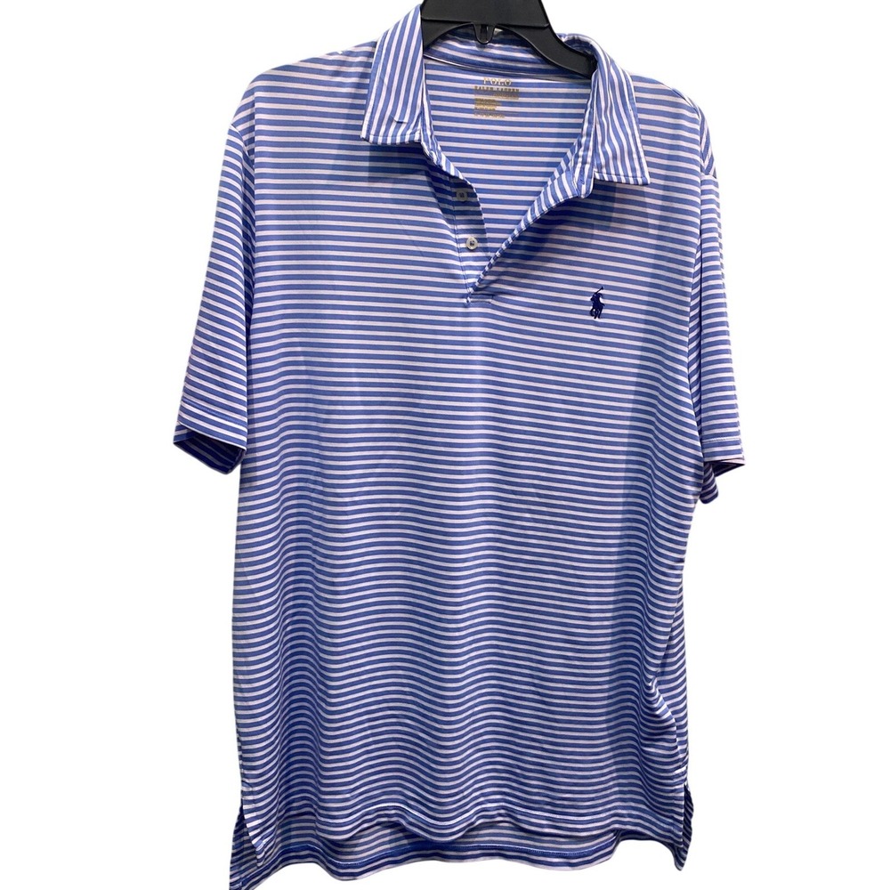 Polo Ralph Lauren Performance XL Blue White Striped Golf Polo Shirt  old money